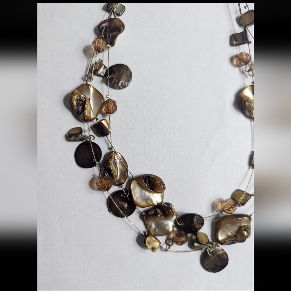 Abalone Statement Silver Necklace Multi Strand Ch… - image 4